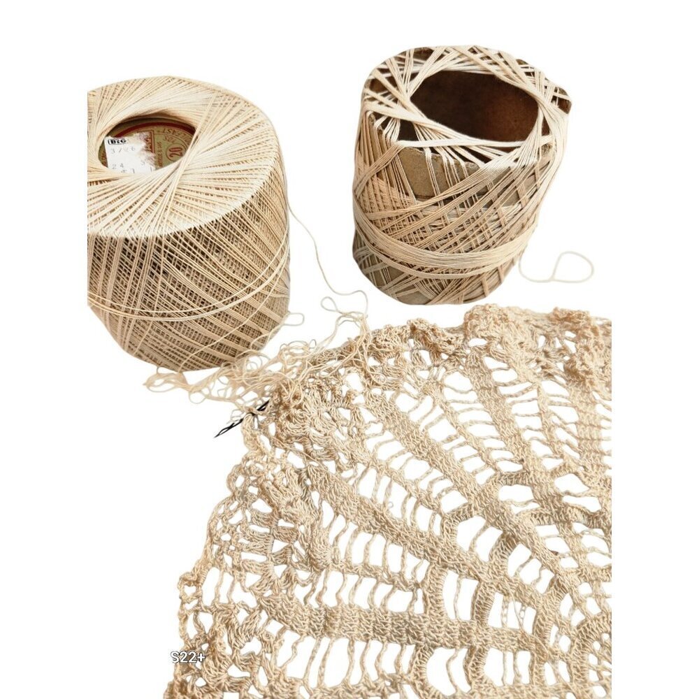 Handmade Beige Crochet Round Doily Table Decor Unfinished With Yarn